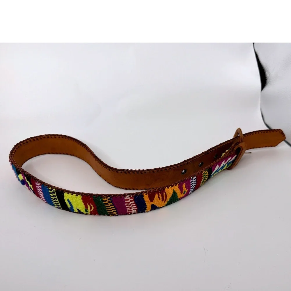 Vintage Woven Multi Color Leather Belt Size 30 Handmade‎ Tribal Southwestern